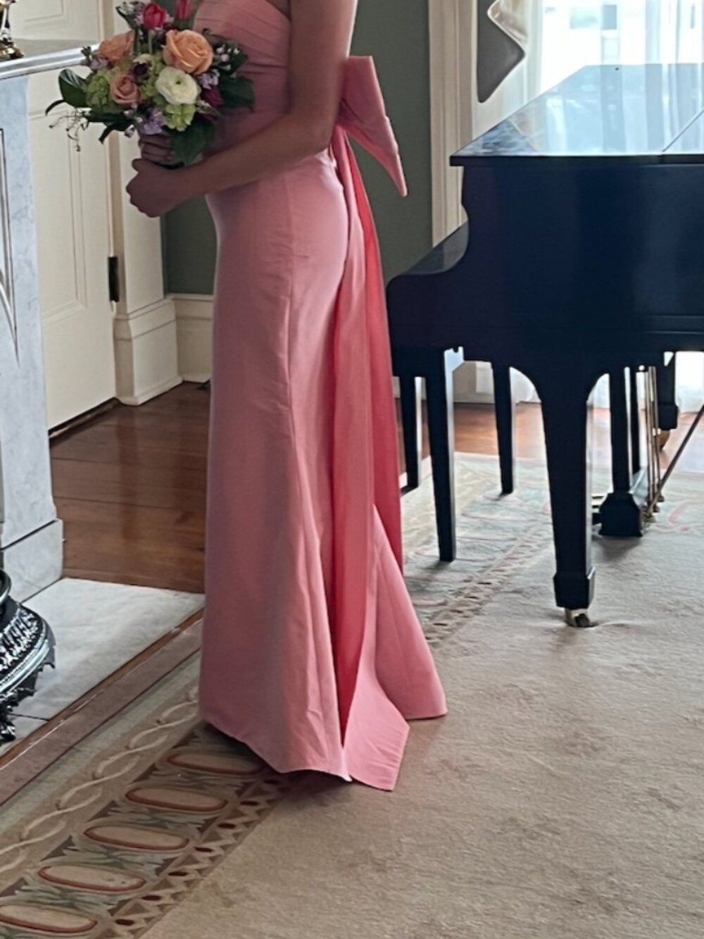 Alexia Maria Bow Butterfly Silk Faille Column Gown in Blush Color size 4 - Picture 3 of 5
